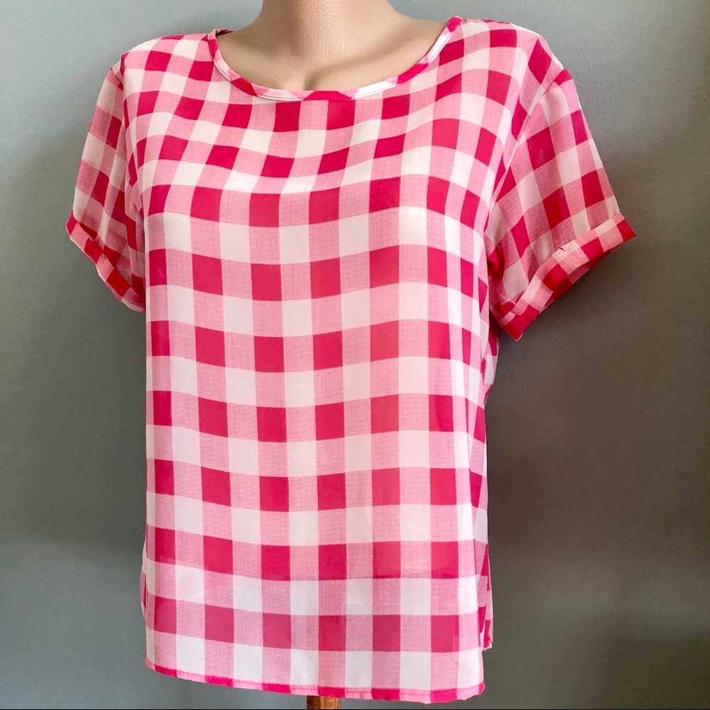 Bash Gingham Semi-Sheer Pink Blouse